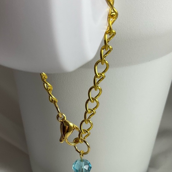 Hand Crafted Stanley Cup Charm Elephant Gold Metal Turquoise Crystals Cup Handle - Picture 6 of 11